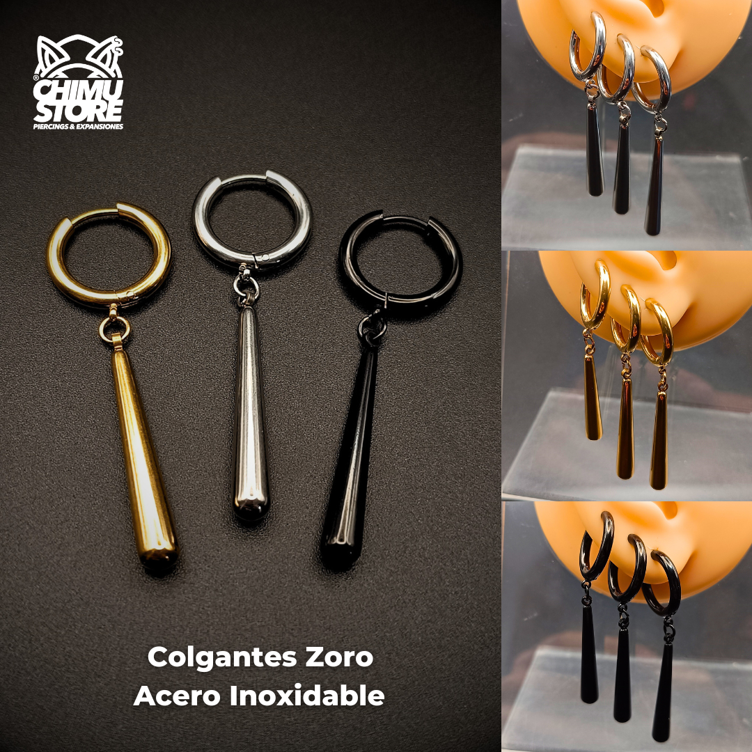 NEW Colgante Acero Inoxidable - Pendientes de Zoro 35mm (1mm;12mm) (18G)