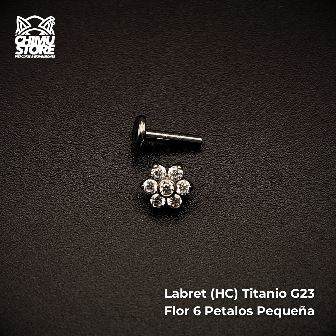 Labret (HC) Titanio G23 - Flor Pequeña 6 Pétalos Zirconias Blancas (1,2mm) (16G)