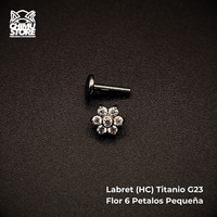 Labret (HC) Titanio G23 - Flor Pequeña 6 Pétalos Zirconias Blancas (1,2mm) (16G)