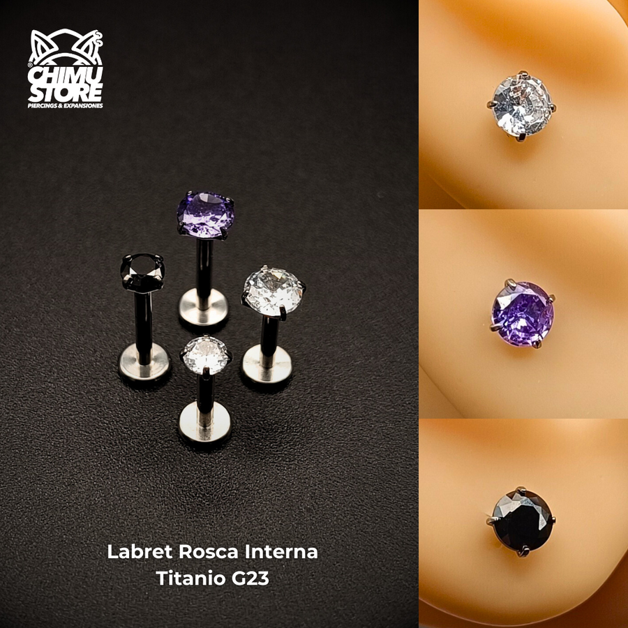 NEW Labret (HL) Titanio G23 - Prong Set Zirconia M001 (1,2mm) (16G)
