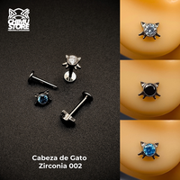 NEW Labret (HC) Titanio G23 - Cabeza de Gato Zirconia 002 (1,2mm;8mm) (16G)