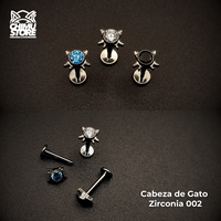 NEW Labret (HC) Titanio G23 - Cabeza de Gato Zirconia 002 (1,2mm;8mm) (16G)