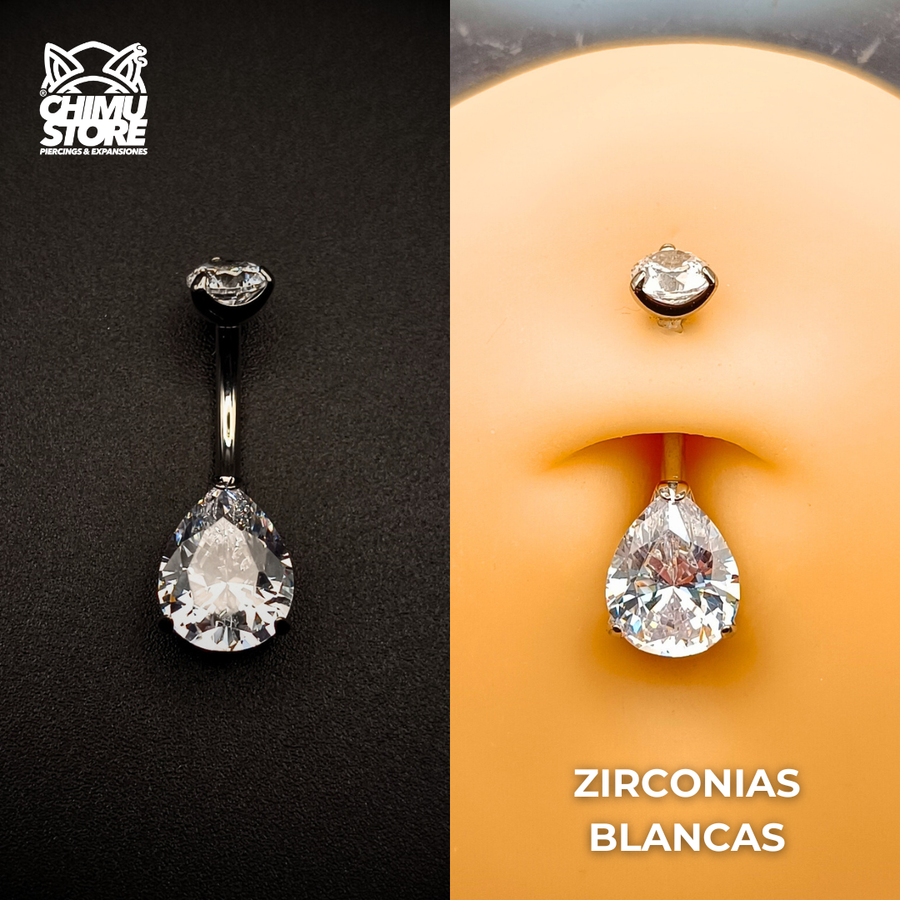 Navel (HC) Titanio ASTM F-136 - Prong Set Zirconia Lagrima (1,6mm;10mm) (14G)