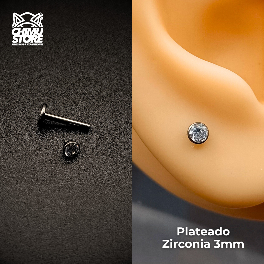 NEW Labret (HC) Titanio G23 - Bezel Set Zirconia (1,2mm;8mm) (16G)