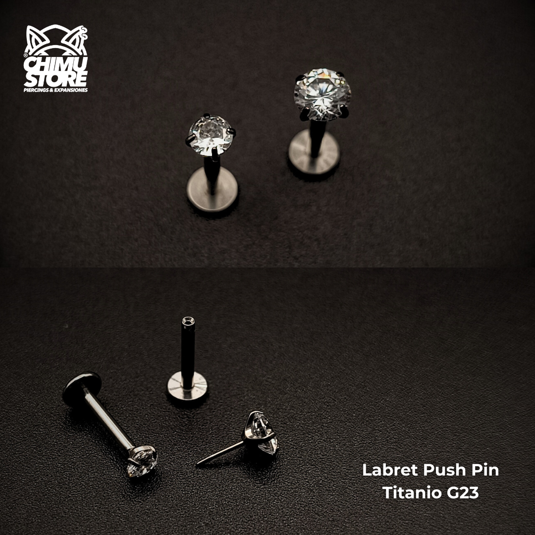 NEW Labret (Push Pin) Titanio G23 - Prong Set Zirconia Redonda (1,2mm) (16G)