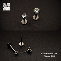 NEW Labret (Push Pin) Titanio G23 - Prong Set Zirconia Redonda (1,2mm) (16G)