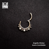 NEW Argolla Clicker Acero Inoxidable - 3 Cristales y Cuentas 001 (1,2mm;8mm) (16G)