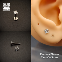 NEW Labret Titanio G23 - Prong Set Zirconia Cuadrada (1,2mm;8mm) (16G)