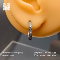 NEW Argollas Titanio G23 - Plateados Grosor 2mm Zirconias Laterales (1mm) (18G)
