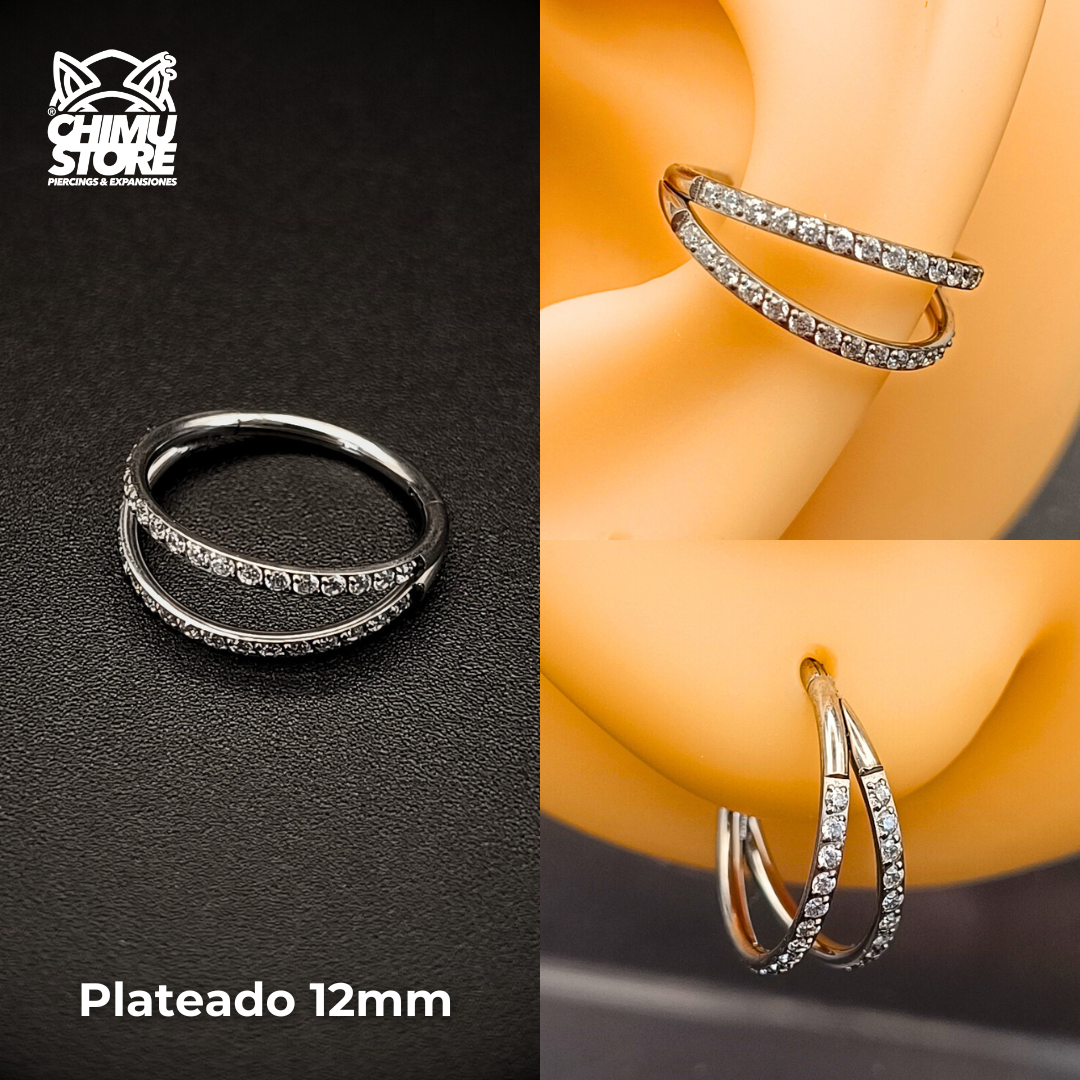 NEW Argolla Clicker Titanio G23 - Doble Anillo Zirconias Laterales (1,2mm) (16G)
