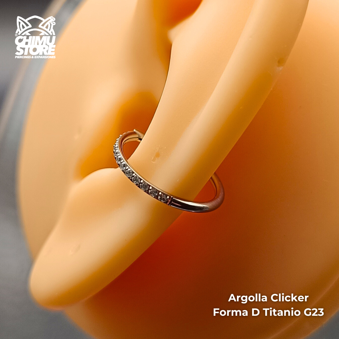 NEW Argolla Clicker Forma D Titanio G23 - Zirconias Laterales (1,2mm;12mm) (16G)
