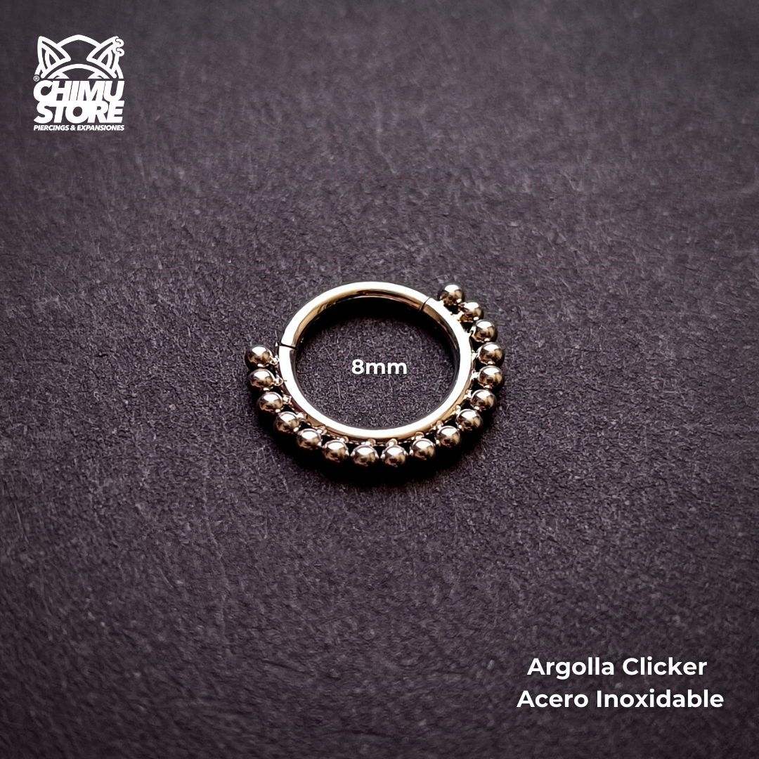 NEW Argolla Clicker Acero Inoxidable - Bordeado de Cuentas (1,2mm;8mm) (16G)