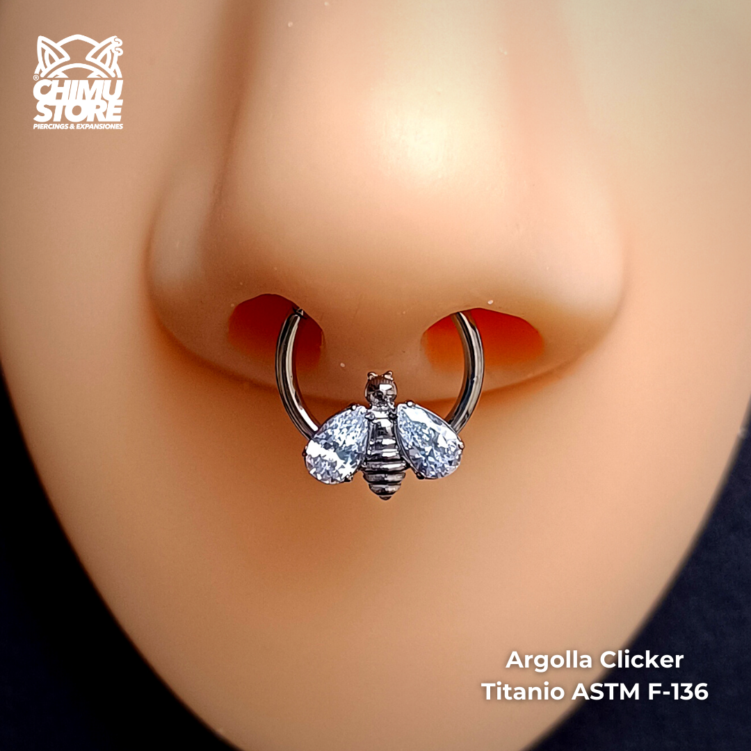 NEW Argolla Clicker Titanio ASTM F-136 - Abeja Alas Zirconias (1,2mm;10mm) (16G)