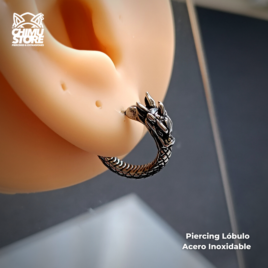 NEW Piercing Lobulo Acero Inoxidable - Cabeza de Dragón 01 (1mm;11mm)
