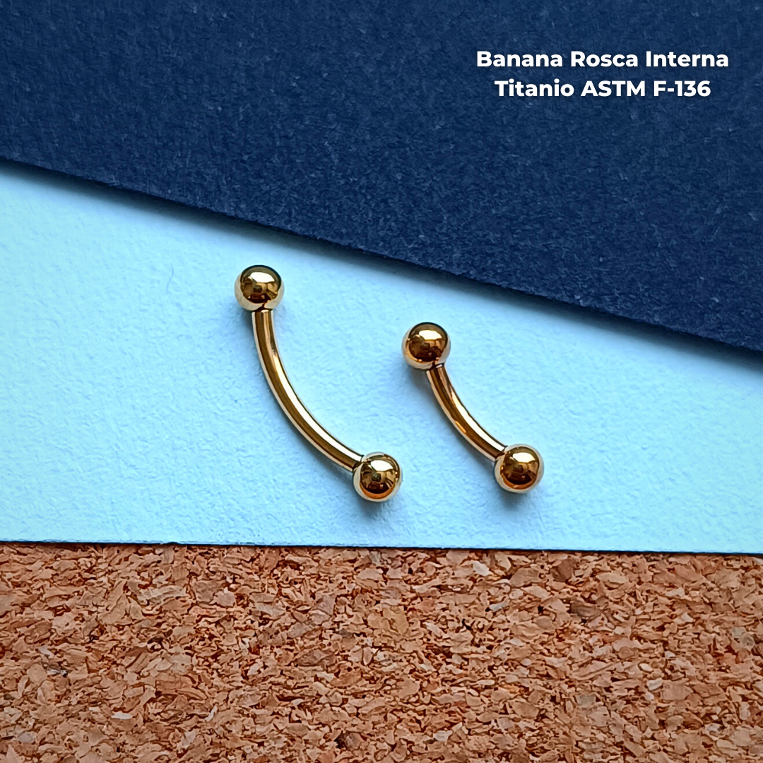 NEW Banana Rosca Interna Titanio ASTM F-136 - Dorado Bolitas 3mm (1,2mm) (16G)