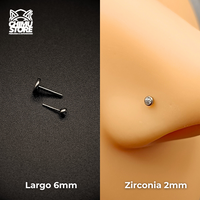NEW Nostril Labret (Push Pin) Titanio G23 - Bezel Set Zirconia (0,8mm) (20G)