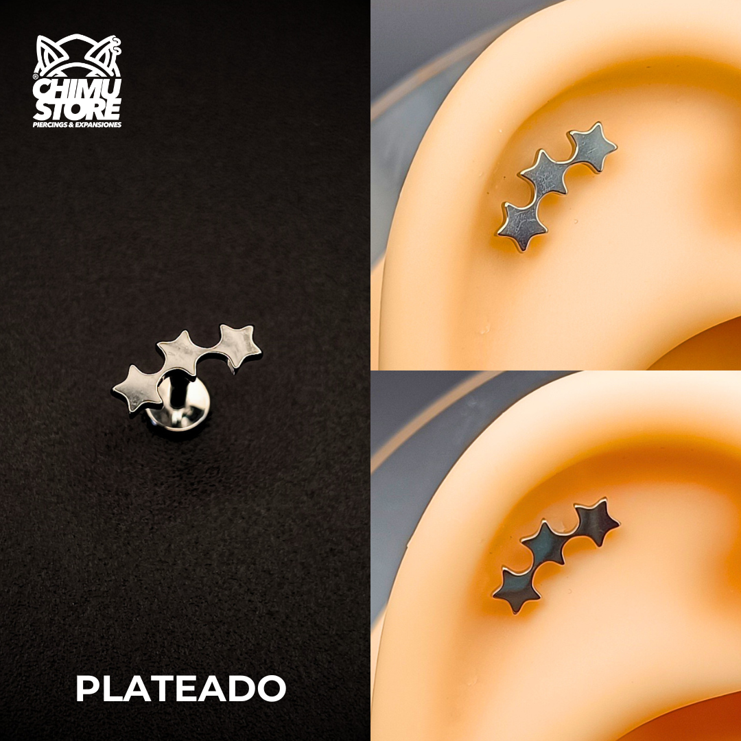 NEW Labret (HC) Titanio ASTM F-136 - Cluster 3 Estrellas (1,2mm;6mm) (16G)