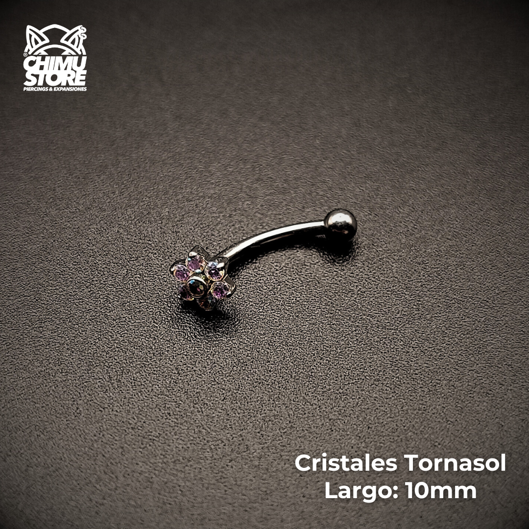 NEW Banana (HC) Titanio G23 - Flor 6 Petalos Cristales y Bolita 3mm (1,2mm) (16G)