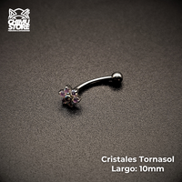 NEW Banana (HC) Titanio G23 - Flor 6 Petalos Cristales y Bolita 3mm (1,2mm) (16G)