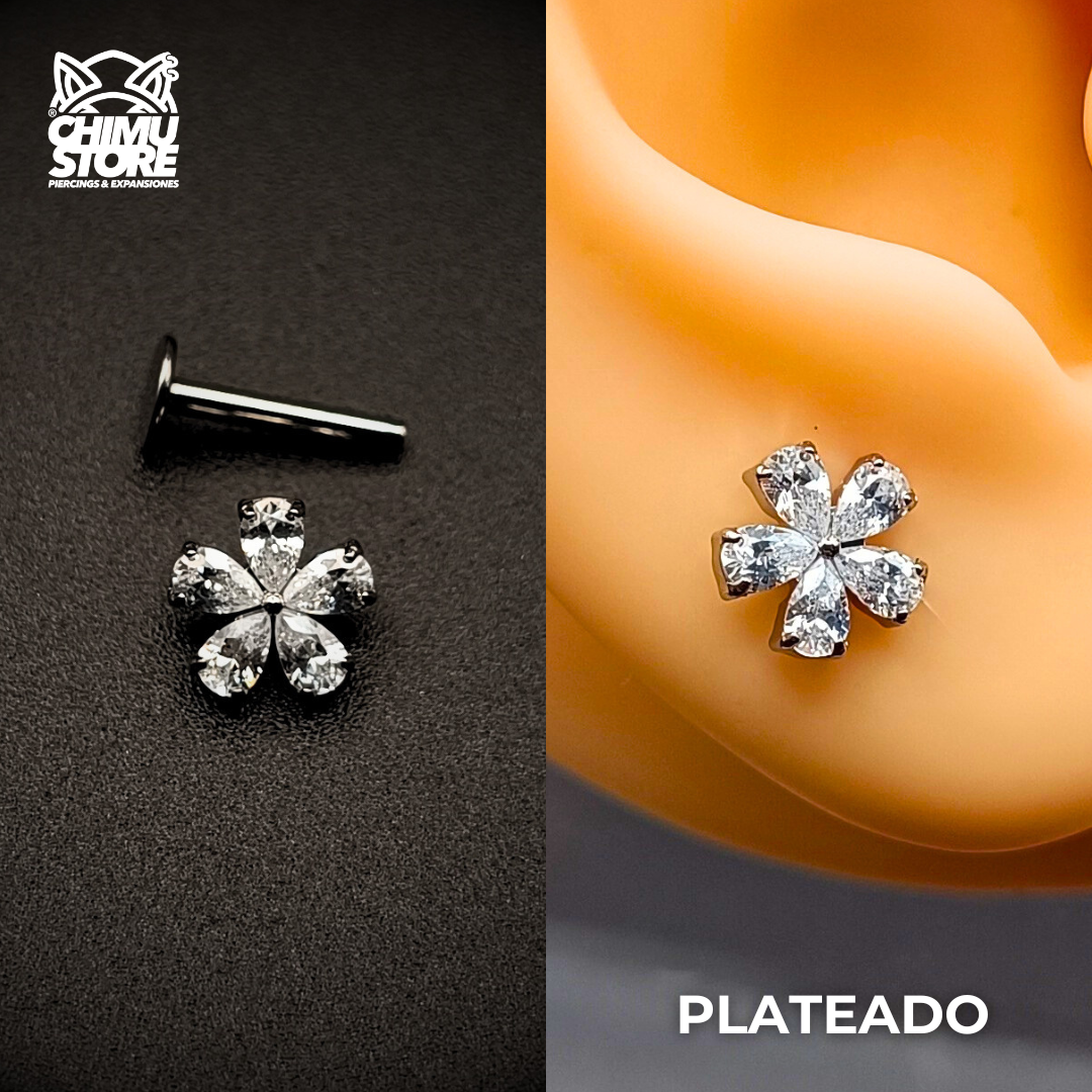 Labret (HC) Titanio ASTM F-136 - Flor 5 Petalos Zirconias (1,2mm;8mm) (16G)