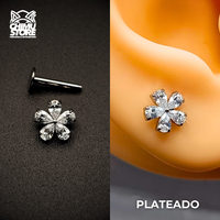 Labret (HC) Titanio ASTM F-136 - Flor 5 Petalos Zirconias (1,2mm;8mm) (16G)