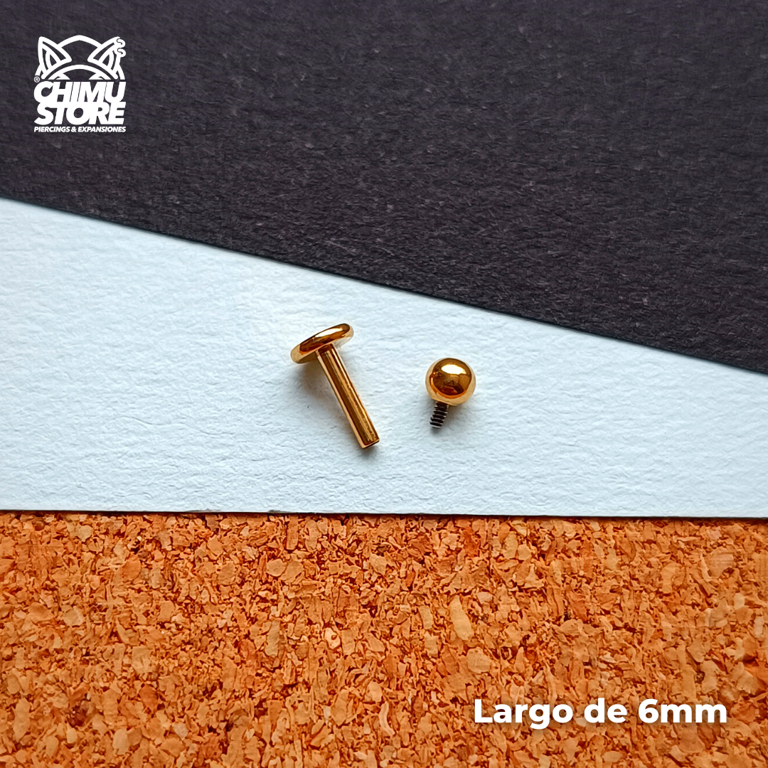 Labret Rosca Interna Titanio ASTM F-136 - Bolita 3mm Dorados (1,2mm) (16G)