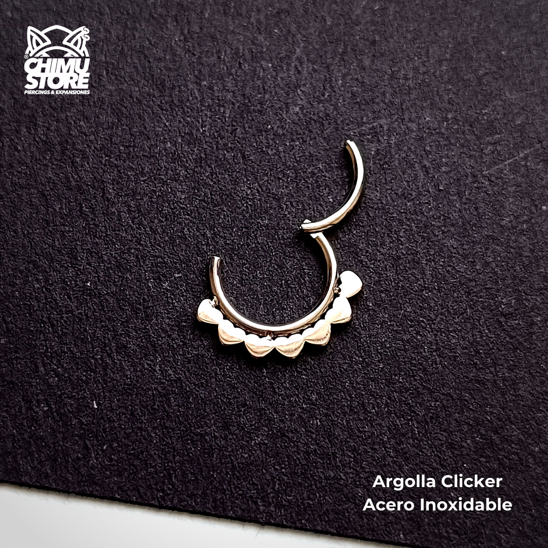 REP Argolla Clicker Acero Inoxidable - Bordeado de 7 Corazones (1,2mm;8mm) (16G)