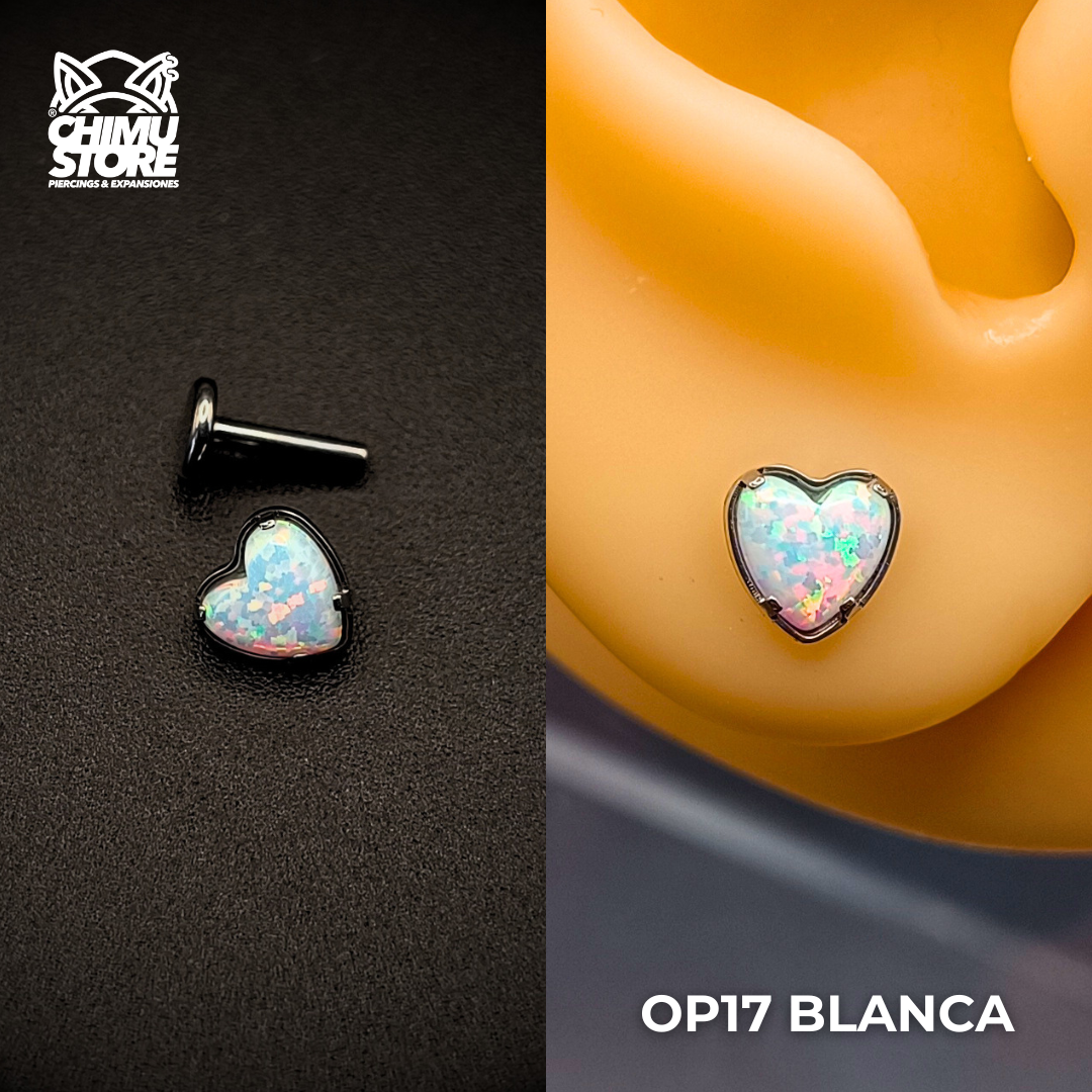 NEW Labret (HC) Titanio G23 - Prong Set Corazón Opalita (1,2mm) (16G)