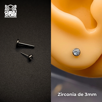 NEW Labret (Push Pin) Titanio G23 - Bezel Set Zirconia Redonda (1,2mm;8mm) (16G)