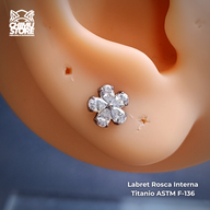 NEW Labret Rosca Interna Titanio ASTM F-136 - Flor 5 Petalos Zirconias (1,2mm;8mm) (16G)