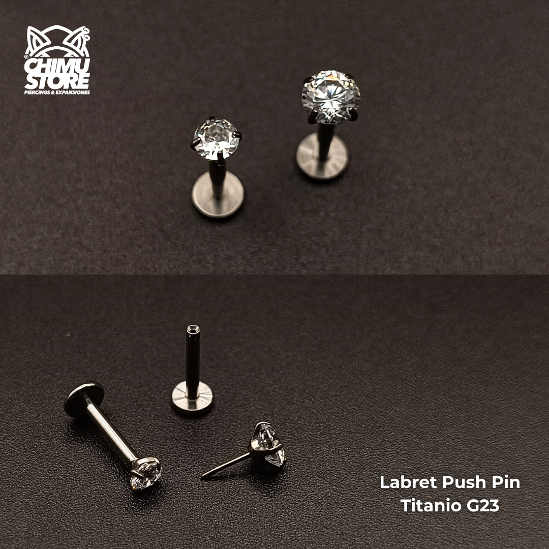 NEW Labret Push Pin Titanio G23 - Prong Set Zirconia Redonda (1,2mm) (16G)