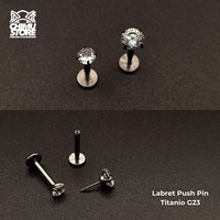 NEW Labret Push Pin Titanio G23 - Prong Set Zirconia Redonda (1,2mm) (16G)