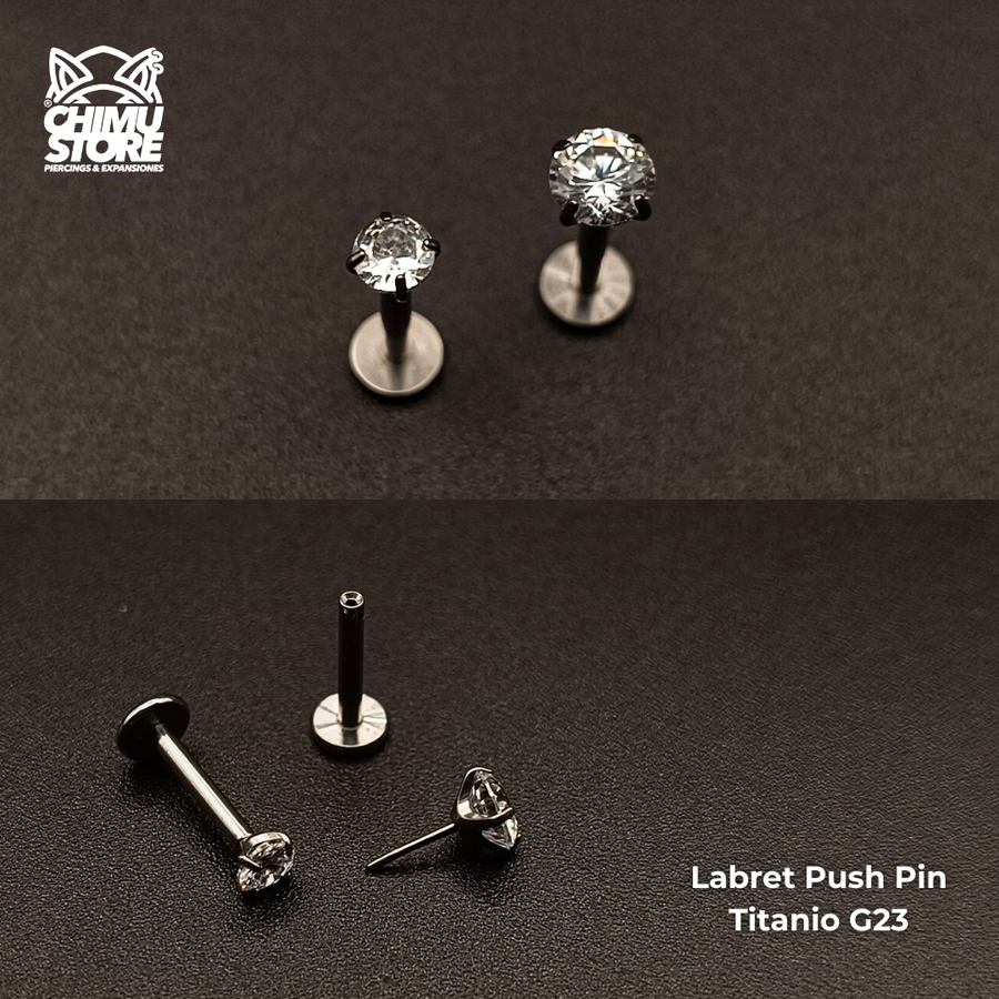 NEW Labret Push Pin Titanio G23 - Prong Set Zirconia Redonda (1,2mm) (16G)