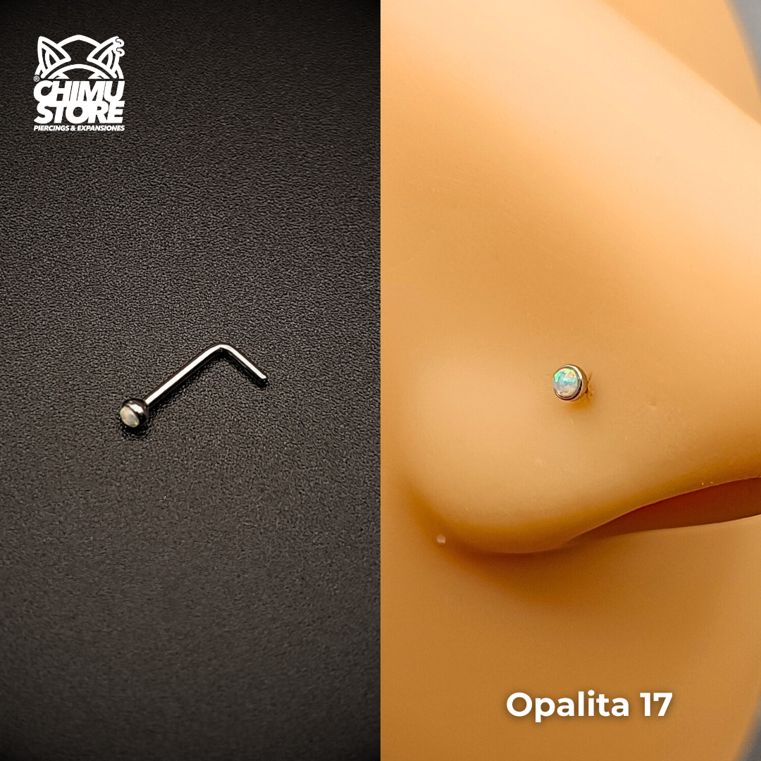 NEW Nostril (Forma de L) Acero Inoxidable - Piedra Opalita (0,8mm) (20G)