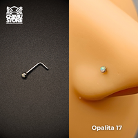 NEW Nostril (Forma de L) Acero Inoxidable - Piedra Opalita (0,8mm) (20G)