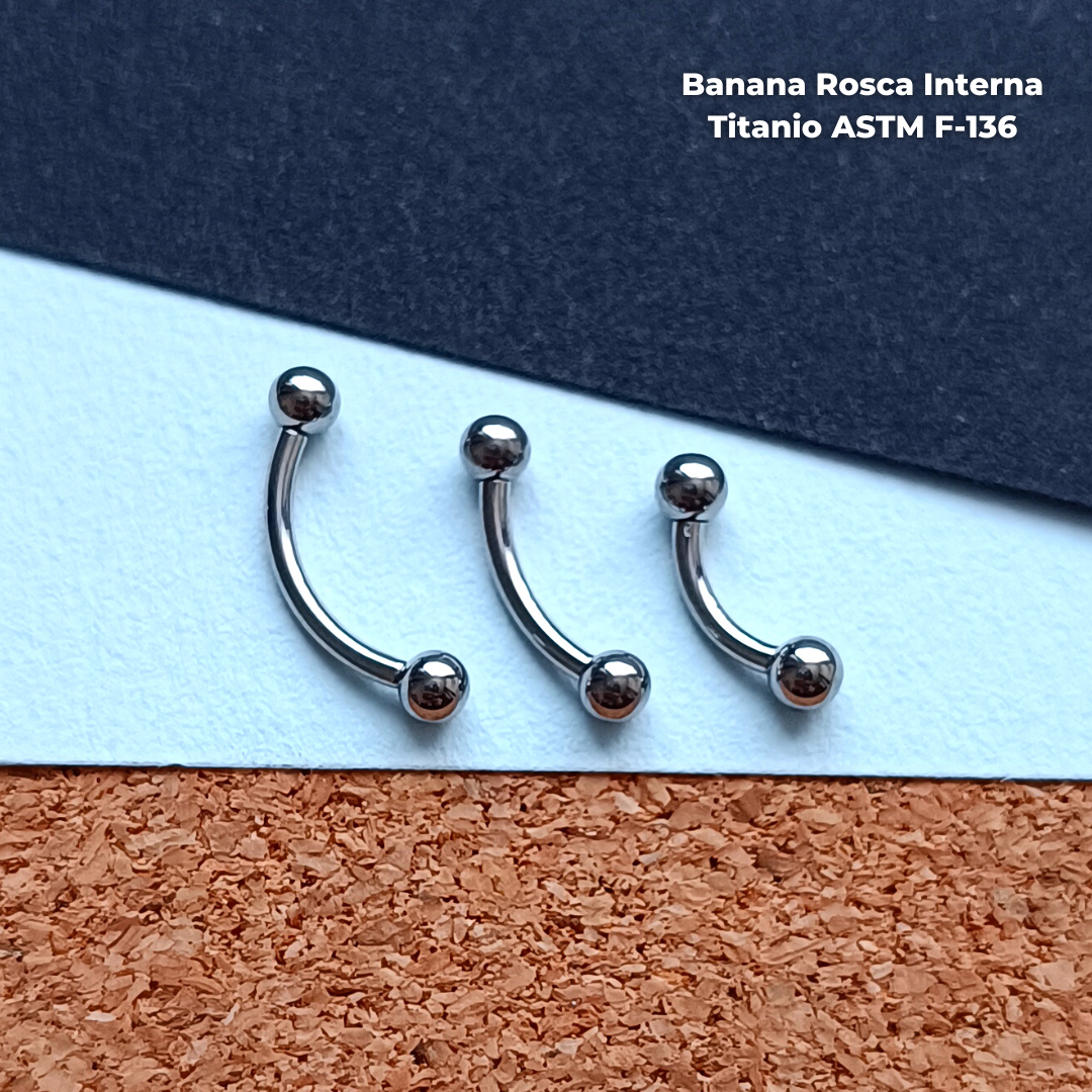 NEW Banana Rosca Interna Titanio ASTM F-136 - Plateada Bolitas 3mm (1,2mm) (16G)