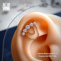 NEW Labret Titanio ASTM F-136 - Cluster 5 Zirconias y 2 Cadenas (1,2mm;8mm) (16G)