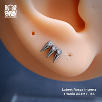 Labret Rosca Interna Titanio ASTM F-136 - 3 Zirconias y Puntas (1,2mm;8mm) (16G)