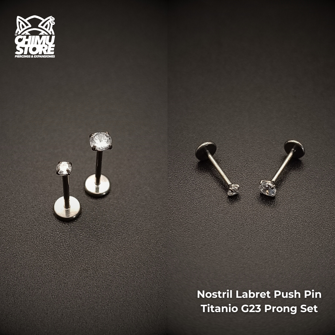 NEW Nostril Labret Push Pin Titanio G23 - Prong Set Zirconia (0,8mm) (20G)