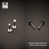 NEW Nostril Labret Push Pin Titanio G23 - Prong Set Zirconia (0,8mm) (20G)