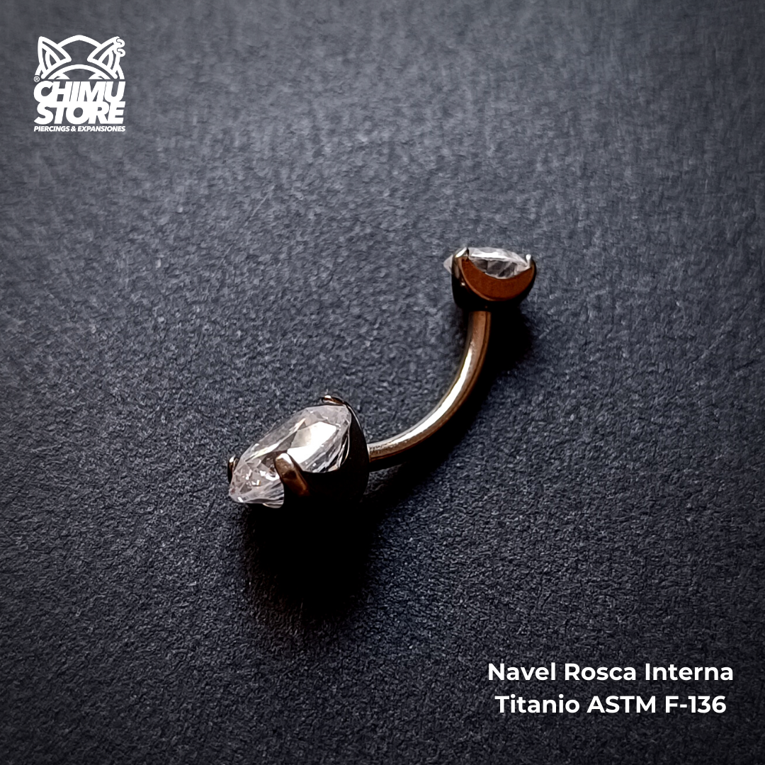 NEW Navel Rosca Interna Titanio ASTM F-136 - Prong Zirconia Cubica (1,6mm;10mm) (14G)
