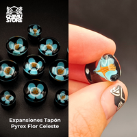 Expansion Pyrex - Flor Celeste Fondo Negro (8mm a 19mm)