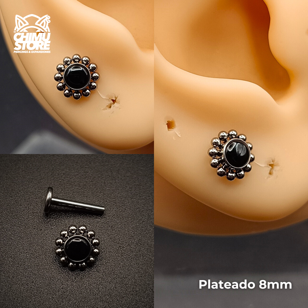NEW Labret Titanio ASTM F-136 - Agata Bordeado de Cuentas (1,2mm) (16G)