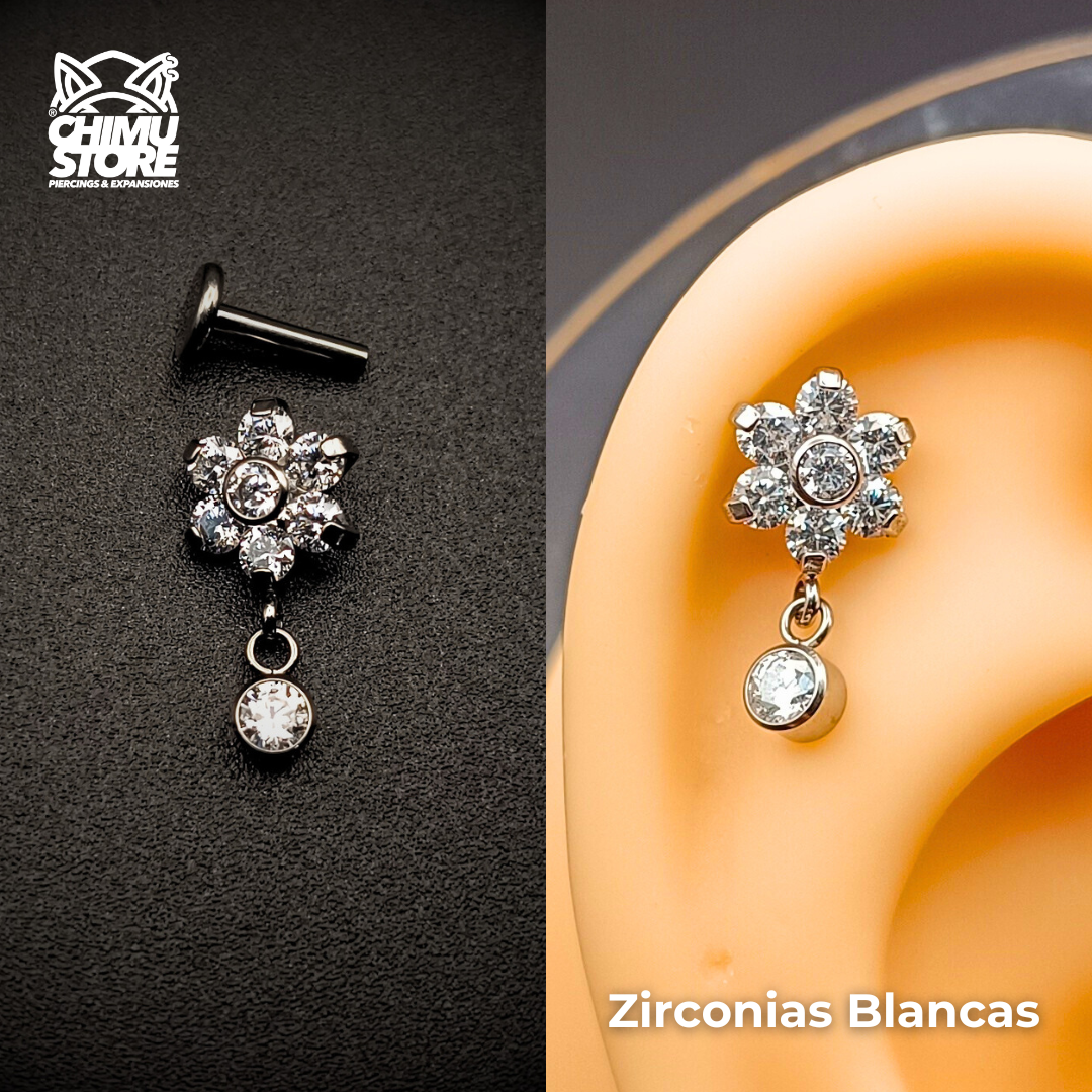 NEW Labret (HC) Titanio ASTM F-136 - Flor Zirconias Colgante (1,2mm) (16G)