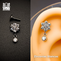 NEW Labret (HC) Titanio ASTM F-136 - Flor Zirconias Colgante (1,2mm) (16G)