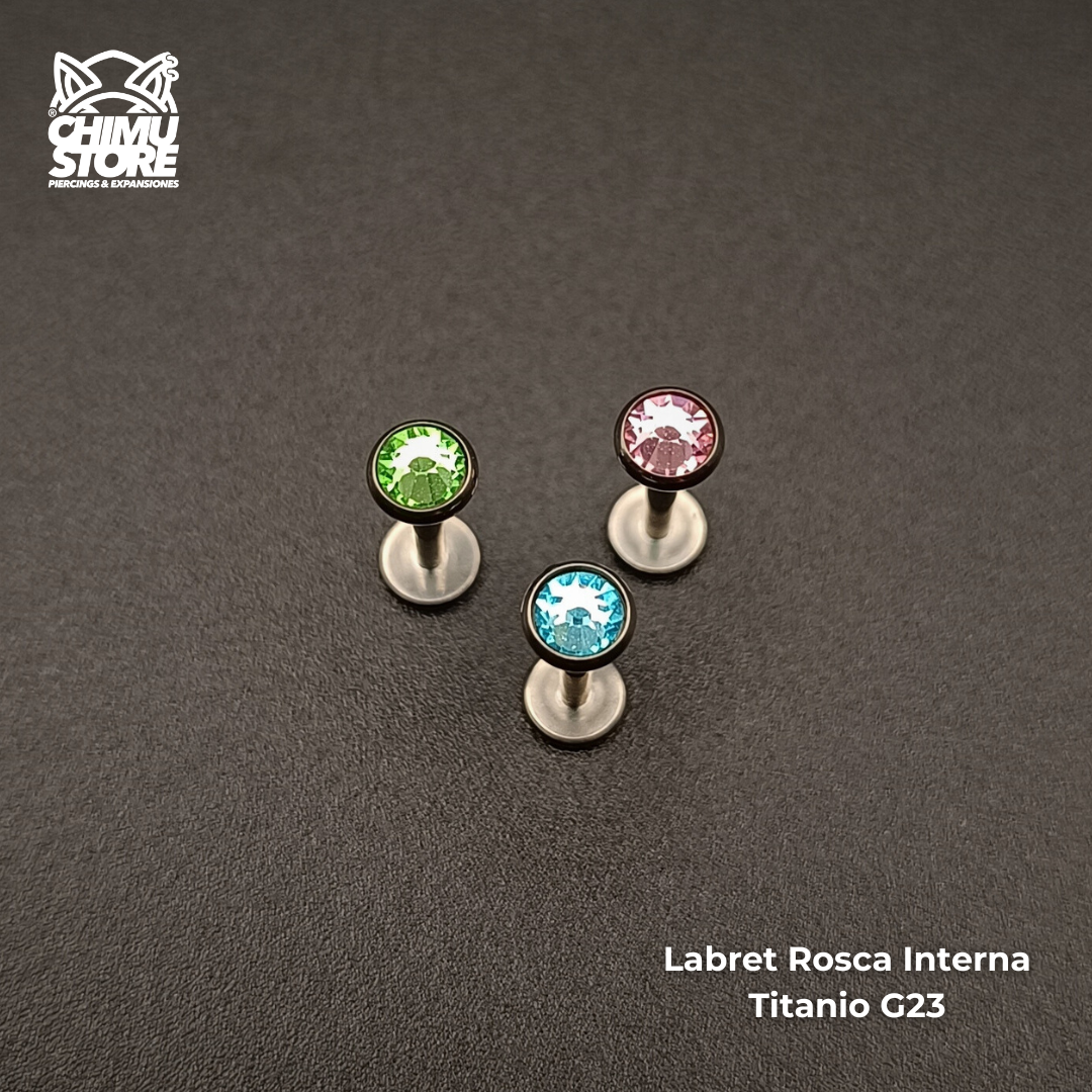 Labret Titanio G23 - Bezel Set Cristal 4mm (1,2mm;8mm) (16G)