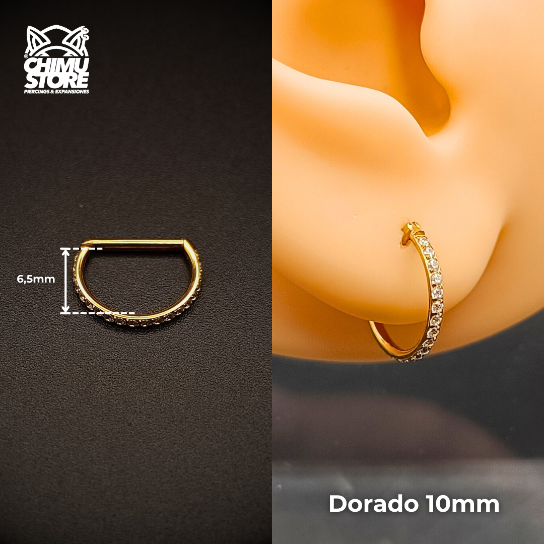 Argolla Clicker Titanio G23 - Forma D Full Zirconias Laterales (1,2mm) (16G)
