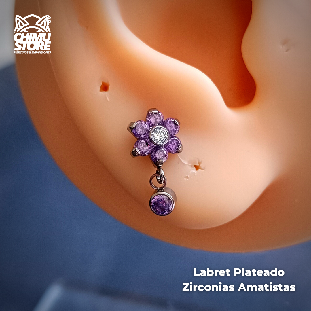 NEW Labret Titanio ASTM F-136 - Flor Zirconias Colgante (1,2mm;8mm) (16G)