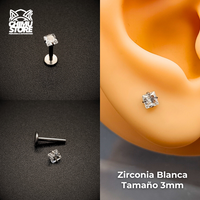 NEW Labret (HC) Titanio G23 - Prong Set Zirconia Cuadrada 003 (1,2mm;8mm) (16G)