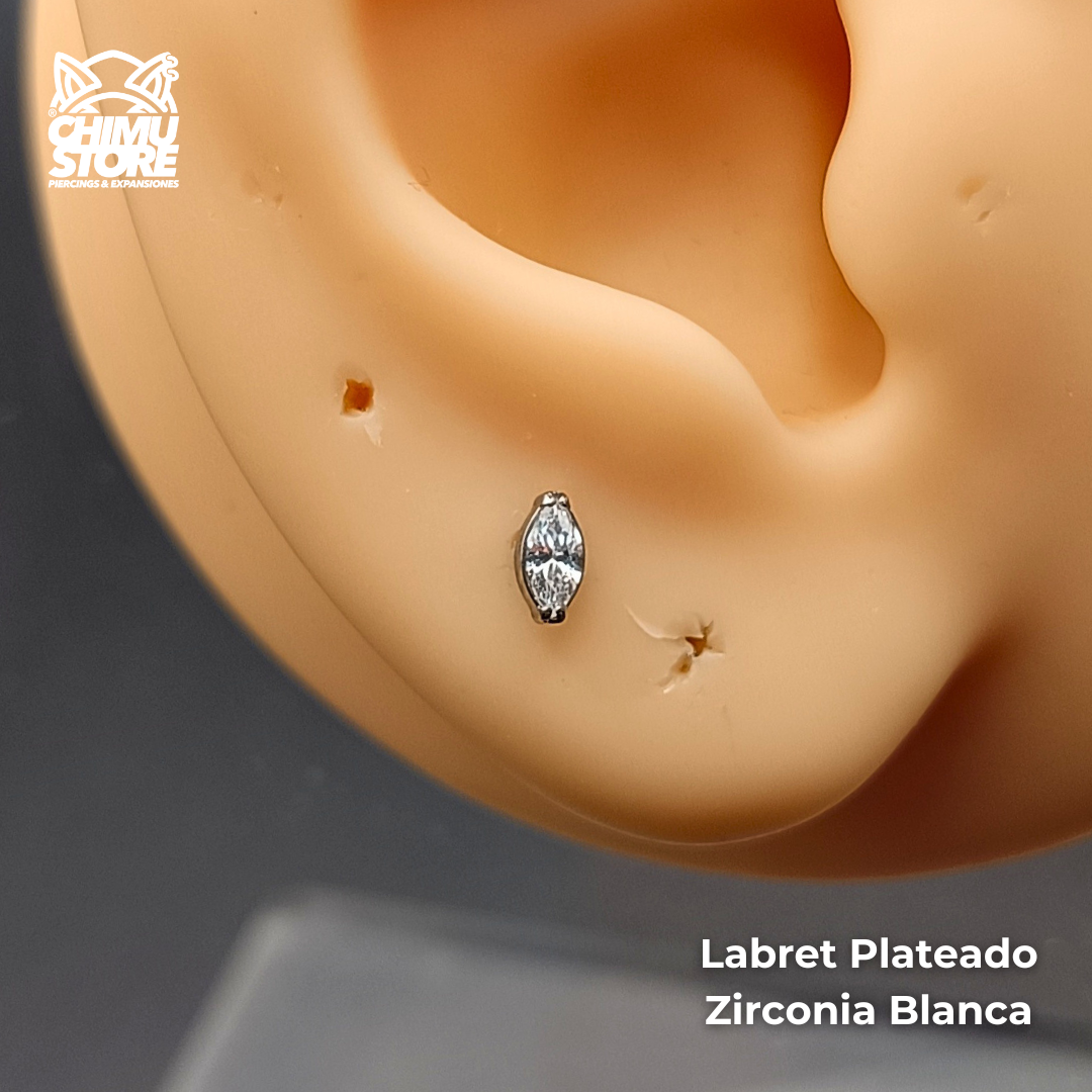 Labret Titanio ASTM F-136 - Zirconia Forma Diamante (1,2mm;8mm) (16G)